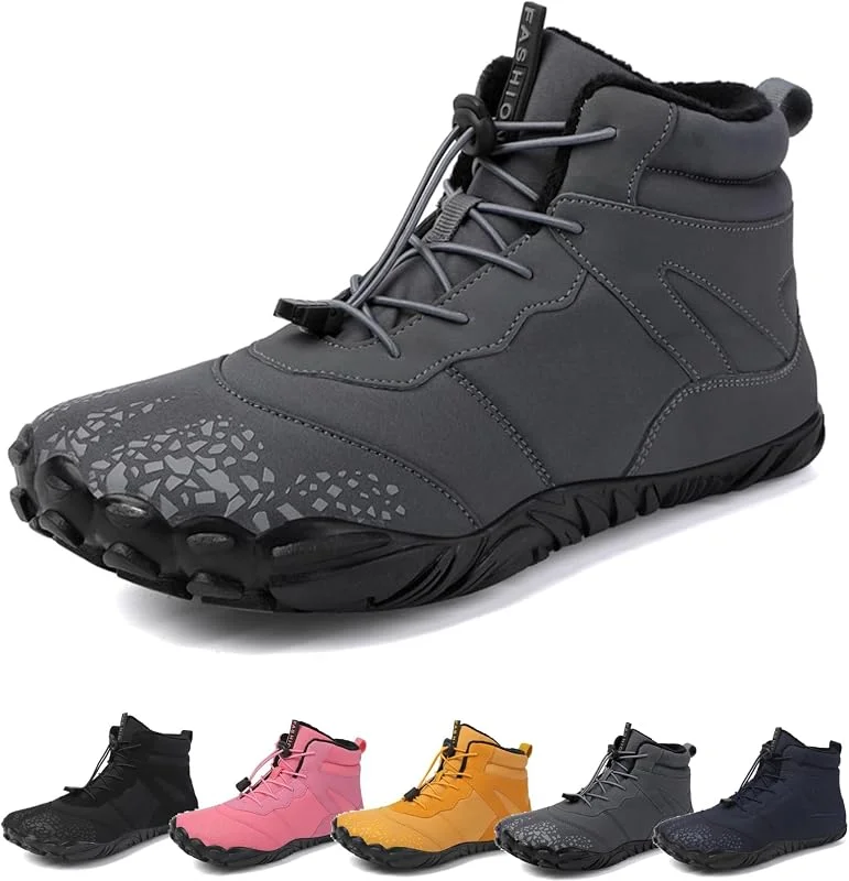 Barfußschuhe Winter, Outdoor Barfußschuhe Herren Damen Herbst Winter, Wasserdicht Barfussschuhe Barefoot Shoes, Trocknend Traillaufschuhe Wanderschuhe Zehenschuhe Hohe Warme und rutschfeste Stiefel — Heizkleidung