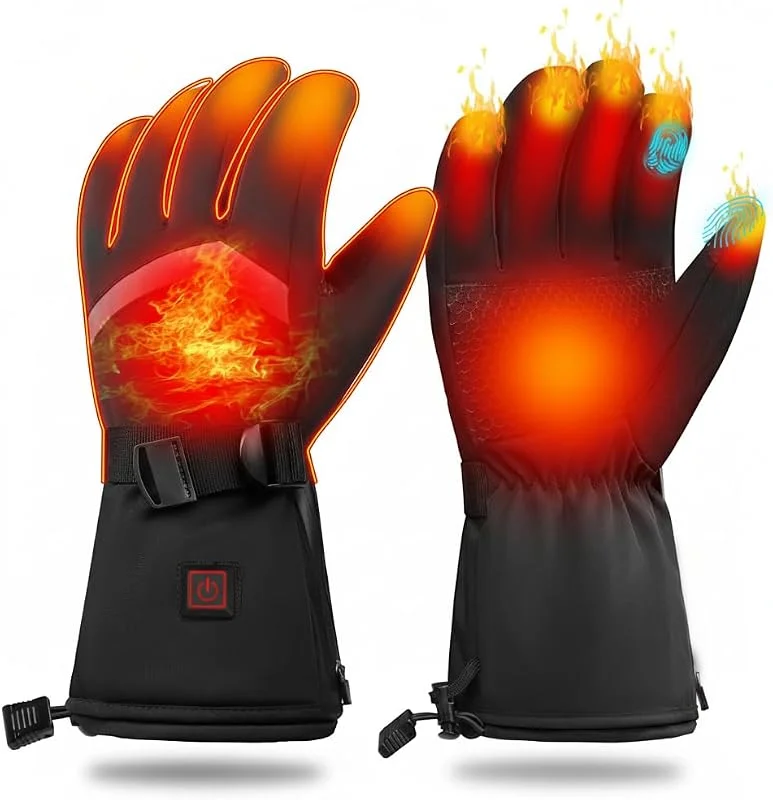 Beheizbare Handschuhe Herren Damen - Winterhandschuhe mit Akku, 7.4V 3000mAh, 3-Stufen Heizung, Wasserdicht, Touchscreen Heizhandschuhe für Skifahren, Motorrad, Radfahren, Camping — Heizkleidung