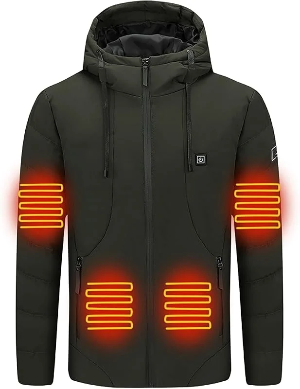 Battnot Winterjacke Herren Damen Heizjacke Beheizbare USB Elektrische Jacken Damen Wintermantel Wasserdicht Kapuzenjacke Warm Winddicht Softshelljacke Outdoor Funktionsjacke (Ohne Powerbank) — Heizkleidung