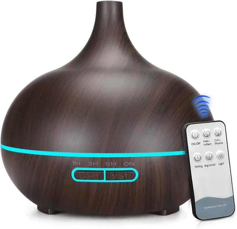 400ML Luftbefeuchter für Schlafzimmer Elektrischer Aromatherapie-Befeuchter im Holzmaserung mit 7-farbigem LED-Licht Leise Aroma Diffuser Wasserlose Auto-Off Duftöldiffusoren (Schwarz)