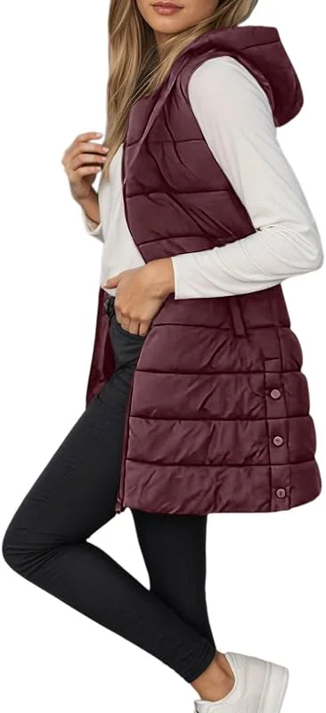 Steppweste Damen Lang Daunenweste mit kapuze Longweste Elegant Damenwesten Ärmellos Steppmantel Leicht Warm Daunenjacke Reißverschlüsse Damen-Westen Herbst Winter Übergangsmantel Outdoor Puffer Jacke — Heizkleidung