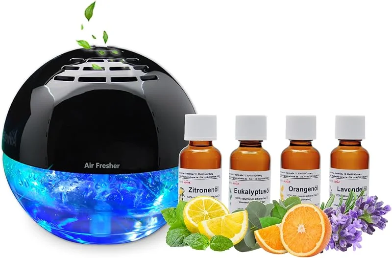 Aspira Home Lufterfrischer mit Ionisator - Duftzerstäuber - Airfresher bowl inkl. 4 Duftöle Eukalyptus, Zitrone, Orange und Lavendel je 30ml — Luftbefeuchter