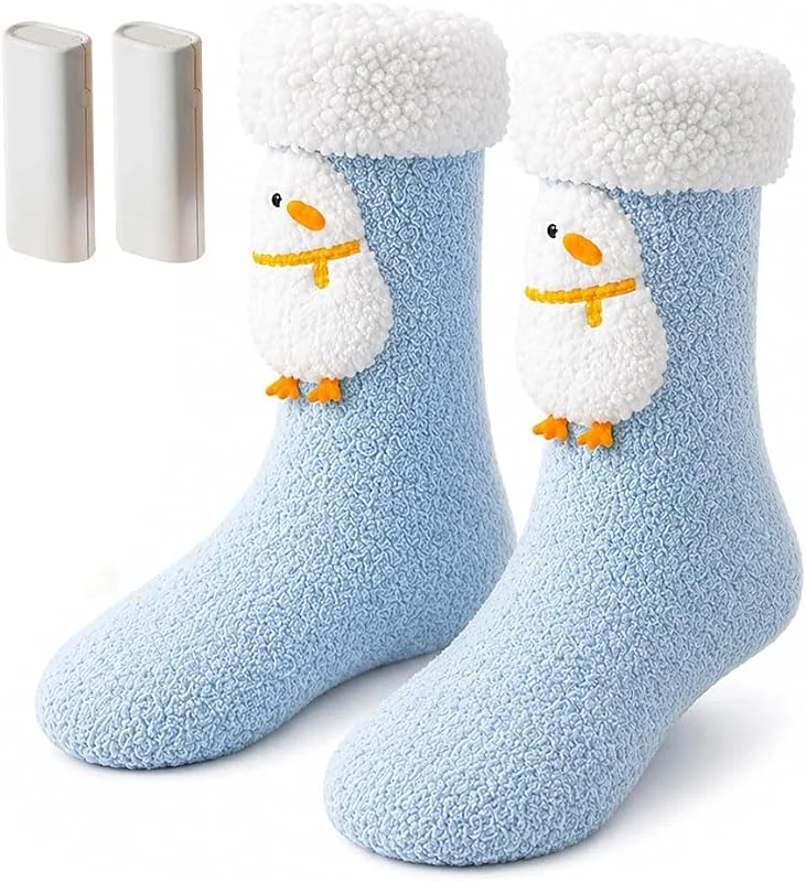 Beheizbare Socken, Niedliche Beheizte Socken Damen mit Akku, Blauen Enten — Heizkleidung