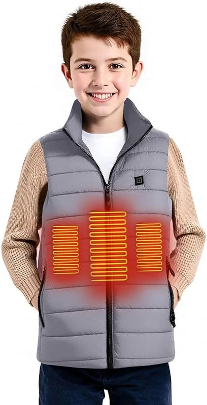 2026 Heizweste für Jungen Mädchen, Beheizbare Jacke mit 4 Heizzonen — Heizkleidung