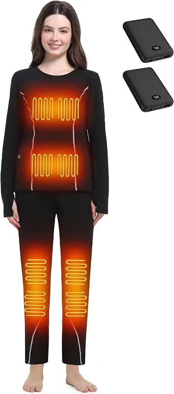 FERNIDA Damen Beheizbare Thermounterwäsche Set, Elektrisch Beheizte Unterwäsche mit Powerbank, Beheizte Oberteil und Leggings für Winter Warm und Tägliches Tragen — Heizkleidung
