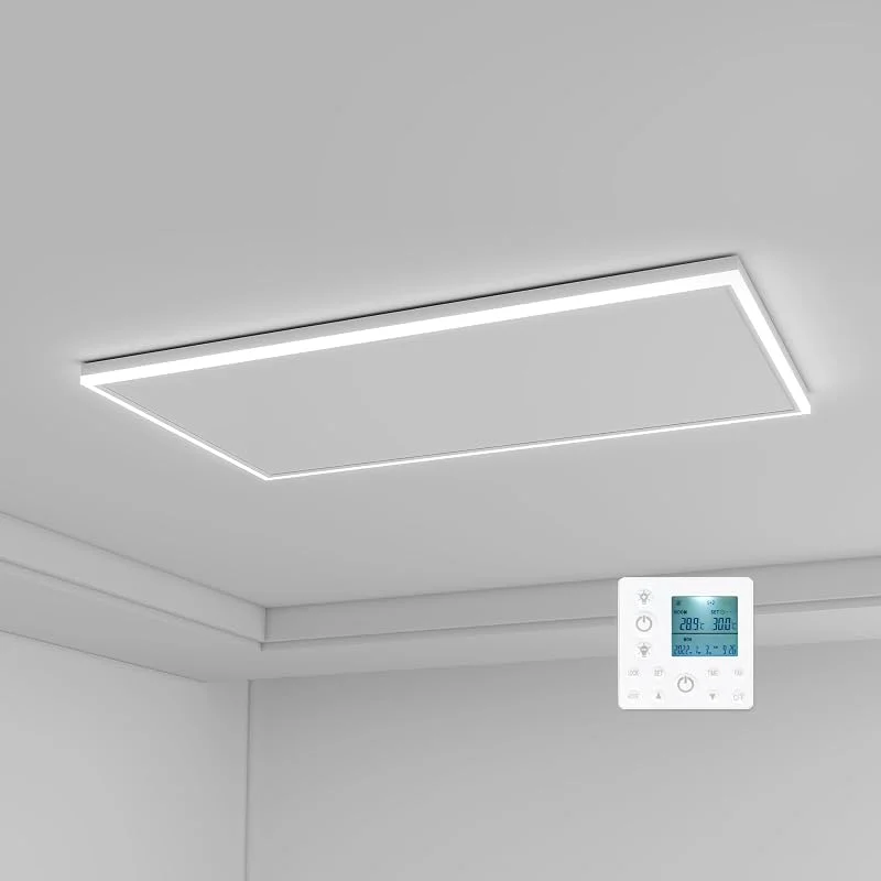 Infrarotheizung Deckenmontage 700 Watt, Infrarot Deckenheizung mit LED Licht Beleuchtung, Infrarotheizung Decke mit Thermostat Fernbedienung, Elektroheizung Heizplatte Heizpaneel Heizkörper 108x63cm — Heizung Warmepumpe