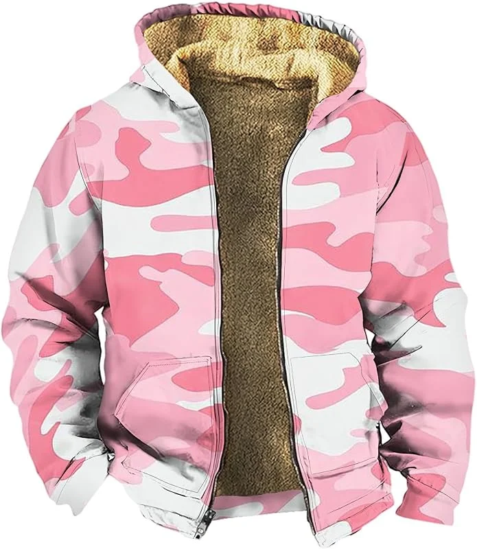 Sweatjacke Herren Mit Kapuze Gefüttert Bedruckte Jacke Camouflage Modisch — Heizkleidung