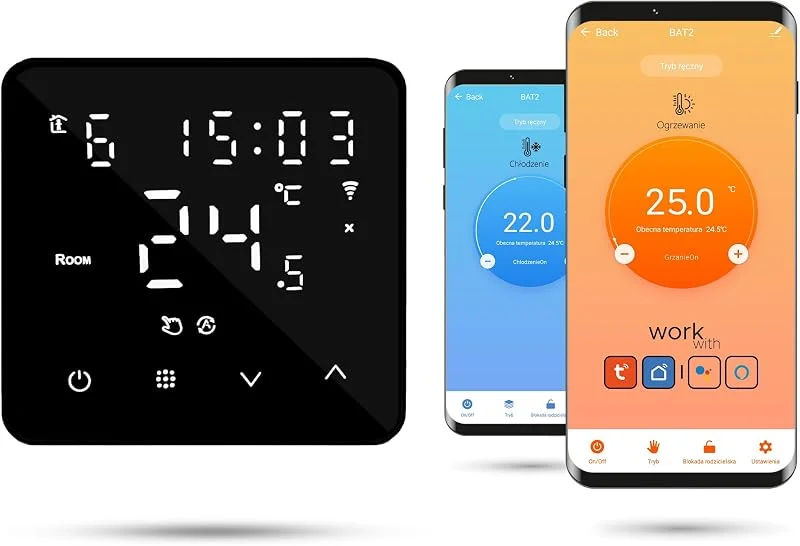 Automat-on Zigbee Thermostat Fussbodenheizung, Raumthermostat Fußbodenheizung BAT2 mit Batteriebetriebener, Steuerung Wandthermostat Fußbodenheizung mit Tuya, SmartLife & Alexa, Google Home(Schwarz) — Heizung Warmepumpe