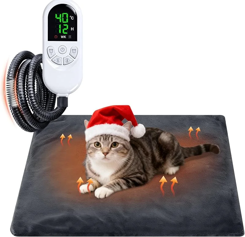 Qoosea Haustier Heizkissen für Katzen Hunde, Einstellbar Haustier Heizmatte mit 30-60°C Temperatur & 12 Timing, wasserdichte Wärmematte Hund Elektrisch Heizdecke mit Waschbaren Bezügen-45 * 45CM — Heizung Warmepumpe