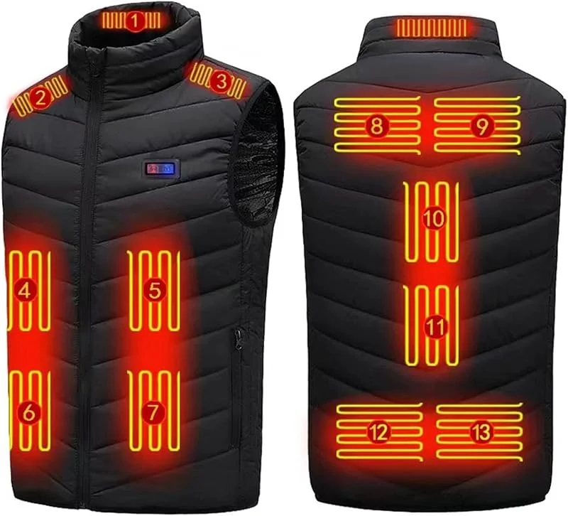 2024 Testsieger Beheizbare Weste für Herren Damen, USB Elektrische Heizweste, 13, 11, 9 Heizzonen Beheizte Weste Heizbereiche, Wärmeweste mit Heizung für Outdoor Wandern Skifahren (Ohne Powerbank) — Heizkleidung