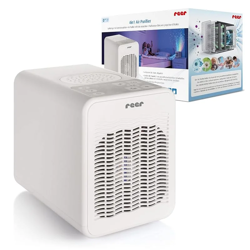 reer 4in1 Air Purifier, Luftreiniger mit HEPA und Aktivkohle Filter mit beruhigendem Nachtlicht, Sternenhimmelprojektion, Einschlafliedern und Naturgeräuschen, 99, 95% saubere Luft — Luftbefeuchter