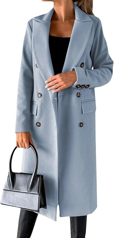 Generisch Wollmantel Damen Winter Lang Mantel Damen Elegant Übergangsjacke Dicke Oversize Winterjacke Warm Frauen Trenchcoat Einfarbig Langarm Wolljacke Reverskragen Zweireihig Damenmantel — Heizkleidung