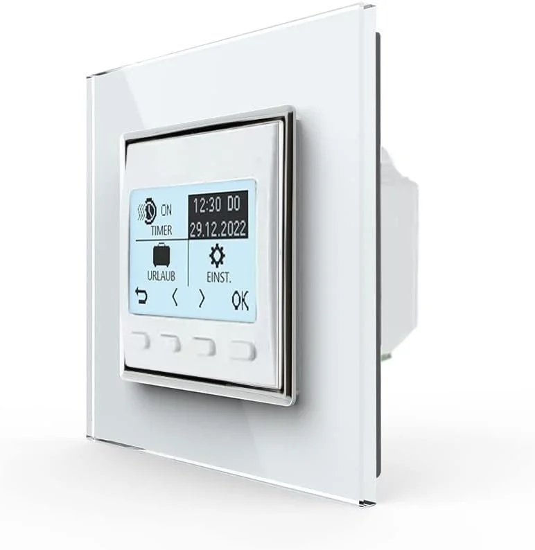 LIVOLO LCD Raumthermostat Thermostat Fußbodenheizung Weiß mit Glasrahmen für Fußboden Heizung Programmierbarer Wandthermostat Zeitpläne digitaler Display Raumtemperaturregler VL-Pro, SR-11 — Heizung Warmepumpe