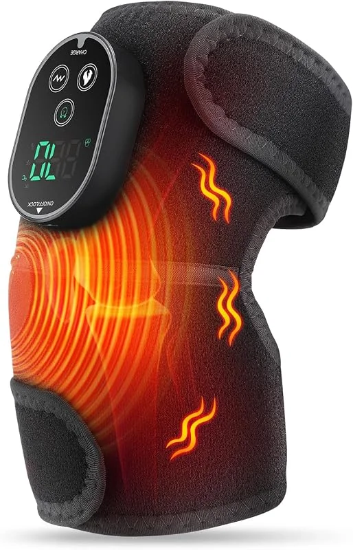 Kabelloses beheiztes Kniemassagegerät, Beheizte Kniebandage Wrap Knie mit Vibration, Knieheizkissen für Schulter Ellenbogen, Wärmekissen für Knie mit 6 Heizstufen, 3 Massagemodi & Timer — Heizkleidung