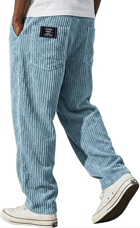 Generisch Cordhose Herren Baggy Freizeithose Lang Stoffhose Elegant Gummizug Jogginghose Vintage Sweatpants Ohne Bündchen Schlupfhose Cord Sporthose mit Taschen — Heizkleidung