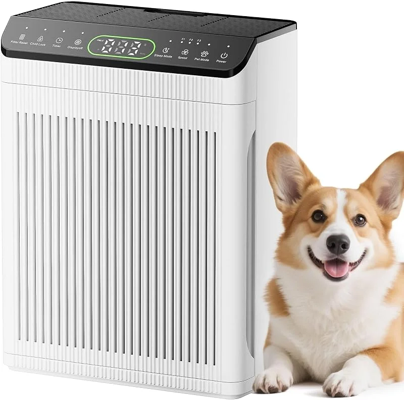 Luftreiniger für Allergiker, Air Purifier für Wohnung Raucherzimmer, 200 m², Luftreiniger mit Aromatherapie, PM 2, 5 Luftqualitätsmonitor für Rauch, Staub und Gerüche, Weiß, + 3 Modi — Luftbefeuchter