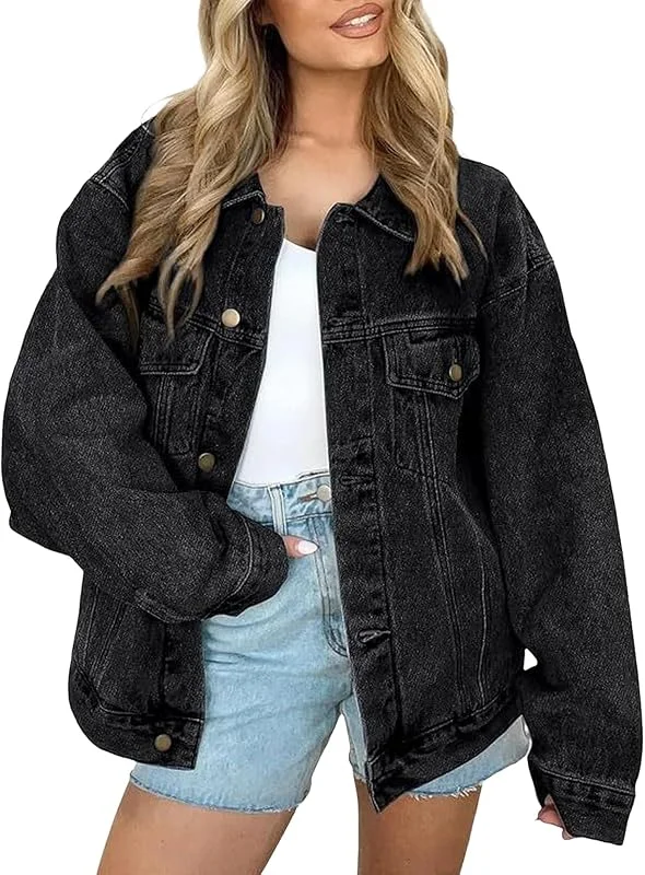 Jeansjacke Damen Oversize Übergangsjacke Damen Elegant Jeans Jacke — Heizkleidung