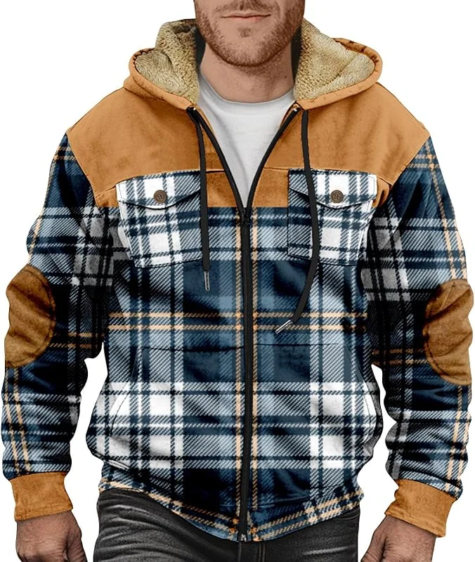 Sweatjacke Herren Kapuzenjacke mit Fleecefutter Winterjacke Herren Warm Zipper Hoodie Herren Mit Taschen Karierte Jacke Herren Gefüttert Beheizbare Jacke Sweatshirt Herren Wintermantel Herren — Heizkleidung
