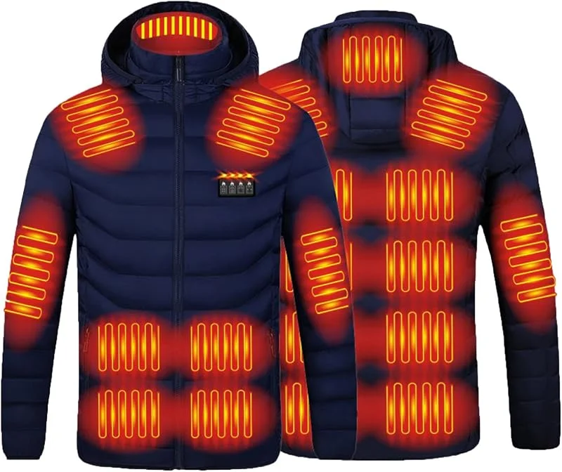 Battnot Heizjacke Herren Damen Beheizbare Jacke mit Heizung USB Elektrische Beheizte Jacke mit 19 Heizzonen Winterjacke Beheizbare Weste Pufferjacke Heizmantel Kapuze Funktionsjacke Outdoorjacke — Heizkleidung
