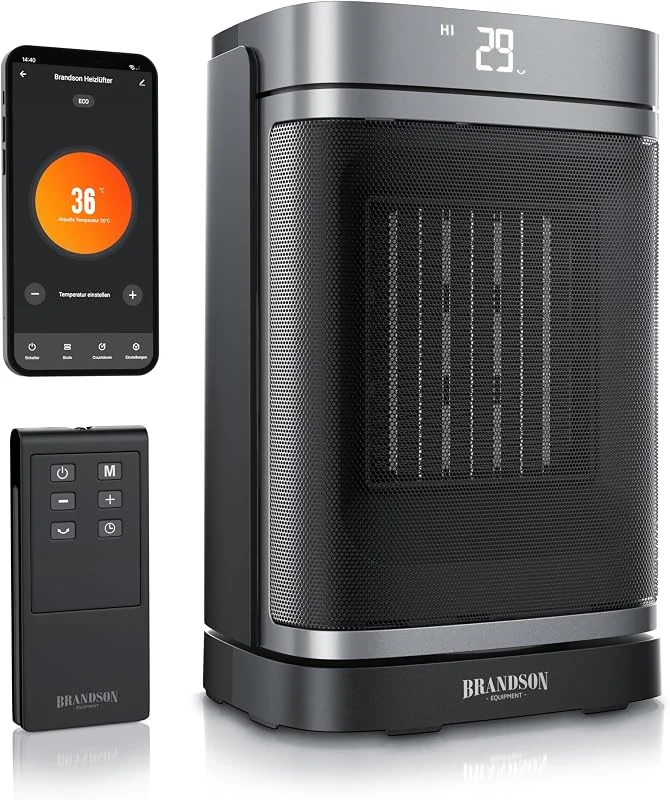 Brandson - WiFi Heizlüfter mit App oder Fernbedienung - energiesparend ECO Modus – mit Oszillation - 2 Heizstufen - Überhitzungs- und Umkippschutz - klein kompakt - Badezimmer Schlafzimmer — Heizung Warmepumpe