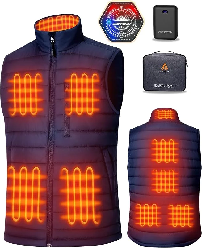 Heizweste Herren Mit 16000mAh 7, 4V Powerbank - 9 Heizzonen Beheizbare Weste mit 3 Einstellbaren Temperaturen, Wärmeweste Jacke für Outdoor-Aktivitäten Radfahren — Heizkleidung