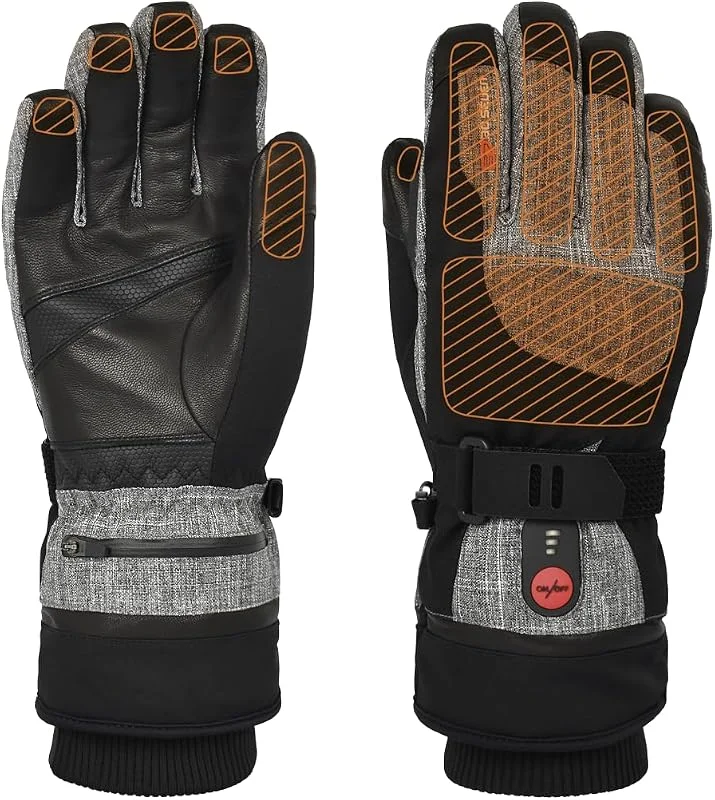 30seven Beheizte Sporthandschuhe, elektronische Heizhandschuhe zum Ski-, Snowboardfahren, wasserfeste & Winddichte Outdoor-Bekleidung, für Damen & Herren, Grau, 11-XL — Heizkleidung
