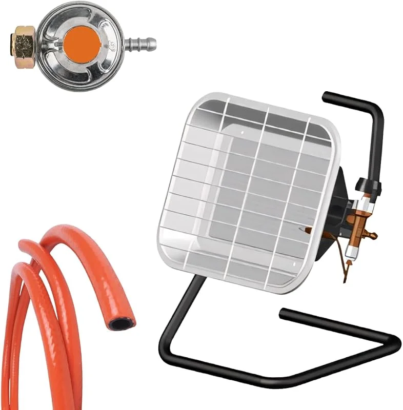Gasheizer 4, 5 kW Mobil – LPG Infrarot Heizstrahler mit 2 Keramikbrennern, ODS Sicherheitssystem, Druckregler & 70 cm Gasschlauch – Propangas Standheizer für Terrasse, Werkstatt & Lager — Heizung Warmepumpe
