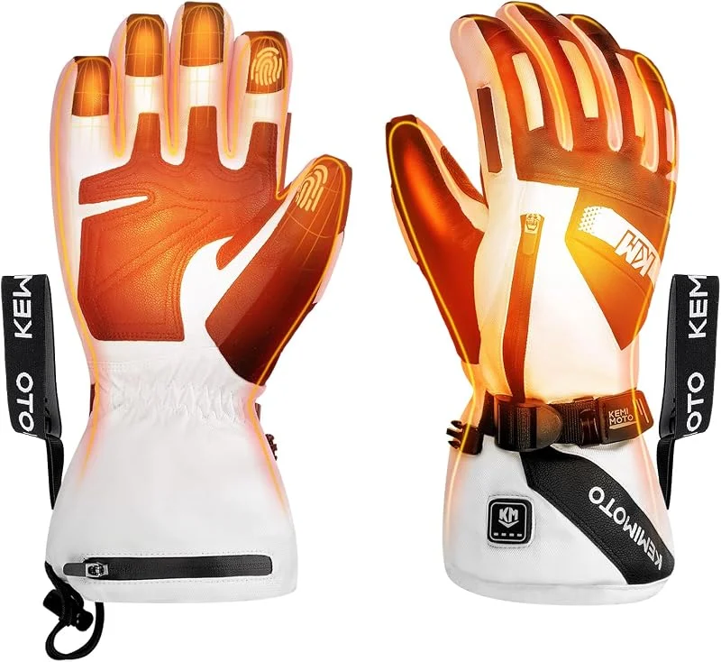 KEMIMOTO Beheizbare Handschuhe für -20°C~ -5°C, Beheizte Handschuhe für Herren und Damen mit Eva Pad Schutz, Winter Thermohandschuhe 7, 4 V, 2500 mAh, 3 Heizstufen für Skifahren — Heizkleidung