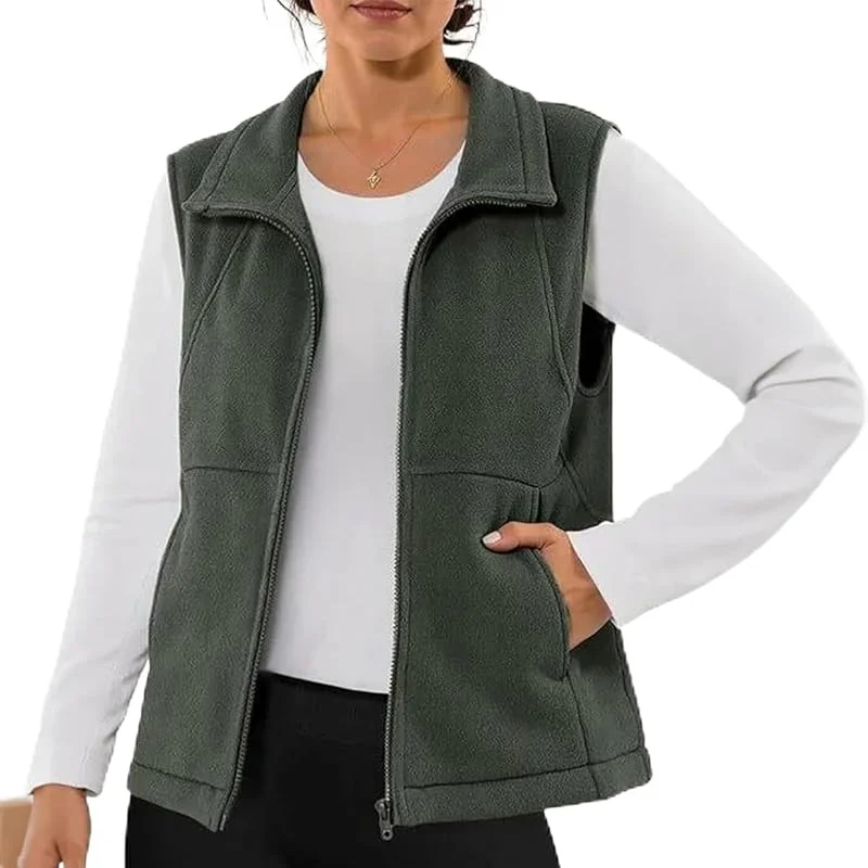Generisch Fleeceweste Damen Ärmellos Kurz Winterjacke Damen Warm Leichte Weste Mit Reissverschluss Übergangsjacke Elegant Fleece Westen Casual Damenweste Einfarbig Plüschweste Mit Taschen — Heizkleidung