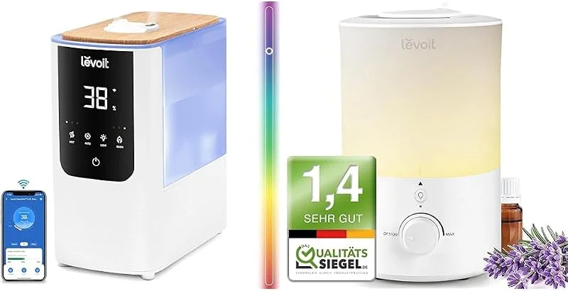 LEVOIT Smart Luftbefeuchter, Warm-, Kalter Nebel max 550 ml, h & Top-Fill Luftbefeuchter 3L mit Nachtlicht