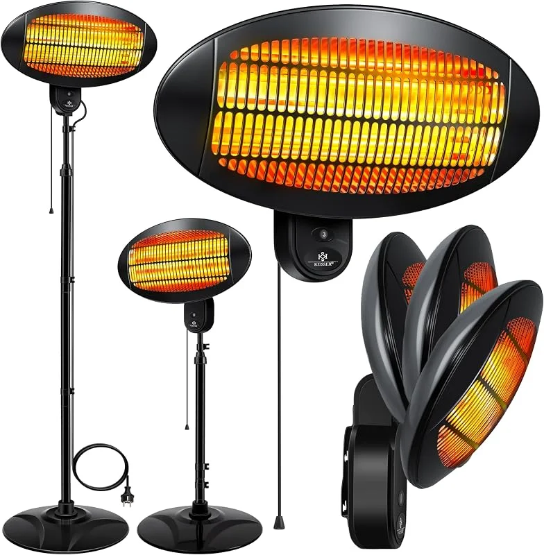 KESSER® Infrarot Wickeltischstrahler Wärmelampe für Baby, 2000W Heizlüfter Standgerät, Wandmontage Heizstrahler, mit Kippsicherung, 3 Stufen Rotlicht Heizung, Indoor Outdoor, Stand, Wand, schwarz — Heizung Warmepumpe