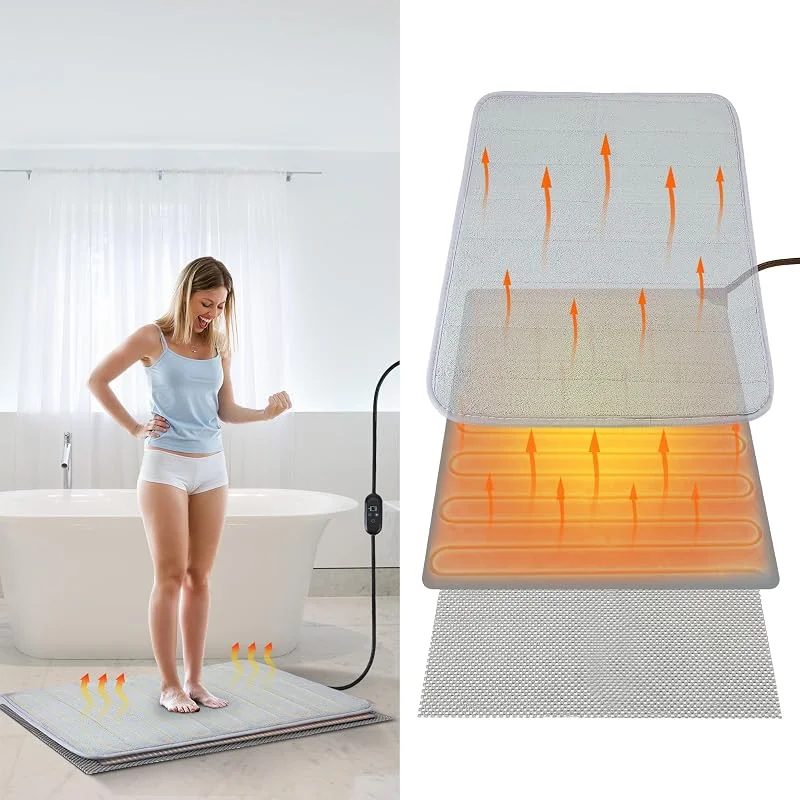 Enhon 3-in-1-Badezimmer-Heizkissen-Set, einstellbare Temperatur (-0 - 63, 9 °C) und Zeit (0–24 Stunden), beheizter Badteppich mit Memory-Funktion, wasserdichte Badezimmermatte, 56 x 40 cm — Heizung Warmepumpe