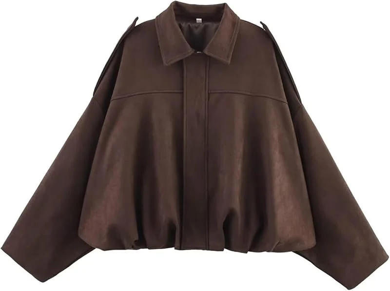 Jacken Damen Wildlederjacke Damen Kurz Bomberjacke aus weichem Kunstwildleder mit Fleece-Futter Streetwear Winterjacke für Herbst Übergangszeit Kurze Lederjacke — Heizkleidung