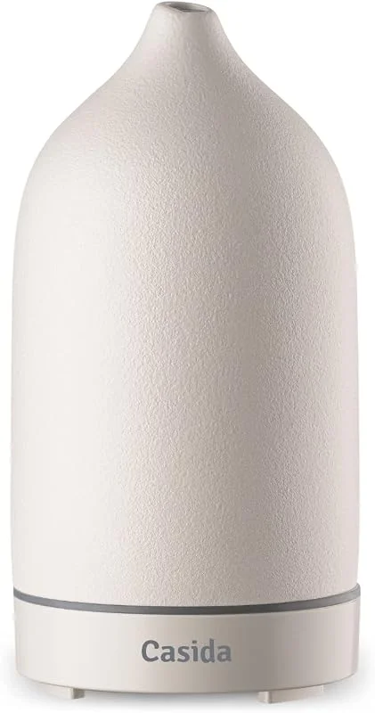 Moderner Keramik Aroma Diffuser - Aromadiffuser für ätherische Öle mit LED Licht 3-in-1: Ultraschall Diffusor, Luftbefeuchter und Nachtlicht - 100 ml Wassertank (Weiß)