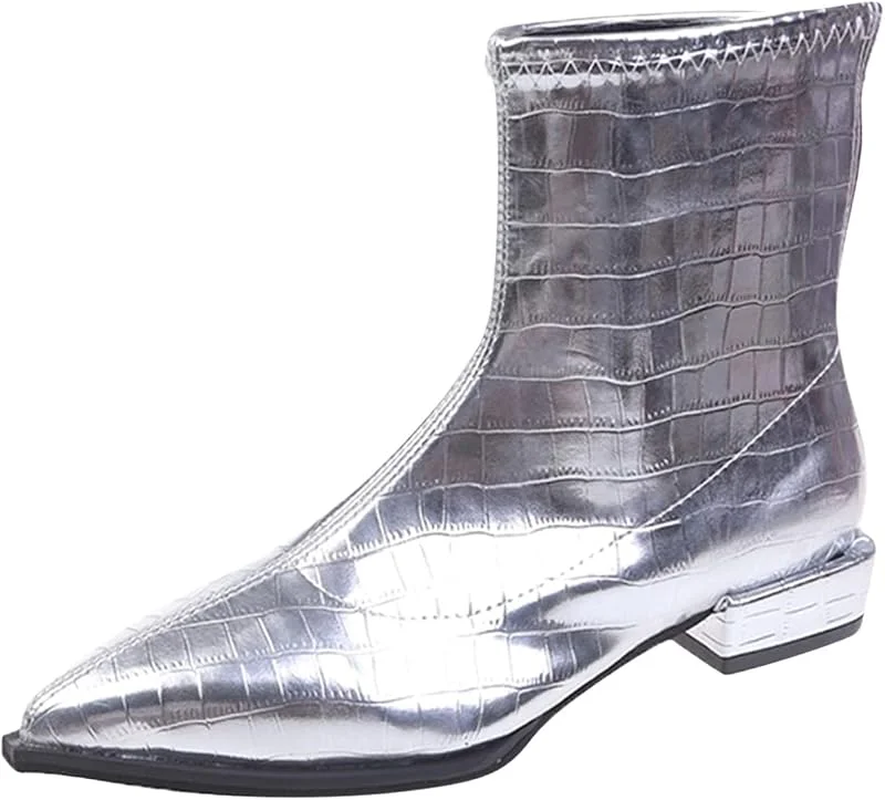 Vintage Stiefeletten Stiefel DamenLeder Mode Winter Damen Stiefeletten Low Heel Spitzschuh Strukturierter Reißverschluss Bequem Gartenschuhe — Heizkleidung