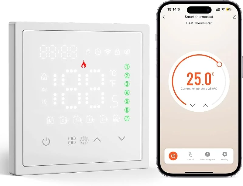 BSEED Smart Thermostat, WLAN Digital Thermostate Heizung, Raumthermostat Für Wasser Fußbodenheizung, Kompatibel mit Alexa, Google, Smart Life, Tuya, Smarte Szenen, Kein Hub Erforderlich, Weiß — Heizung Warmepumpe
