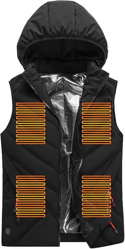 KQIVAM Beheizbare Weste Herren Damen mit Kapuze Wasserdicht, mit 11 Heizzonen Warme Winterjacke Dicke Elektrische Winterjacke, Beheizte Warme Jacke Heizjacke Weich Bequem Winddichte Winter Wärme — Heizkleidung