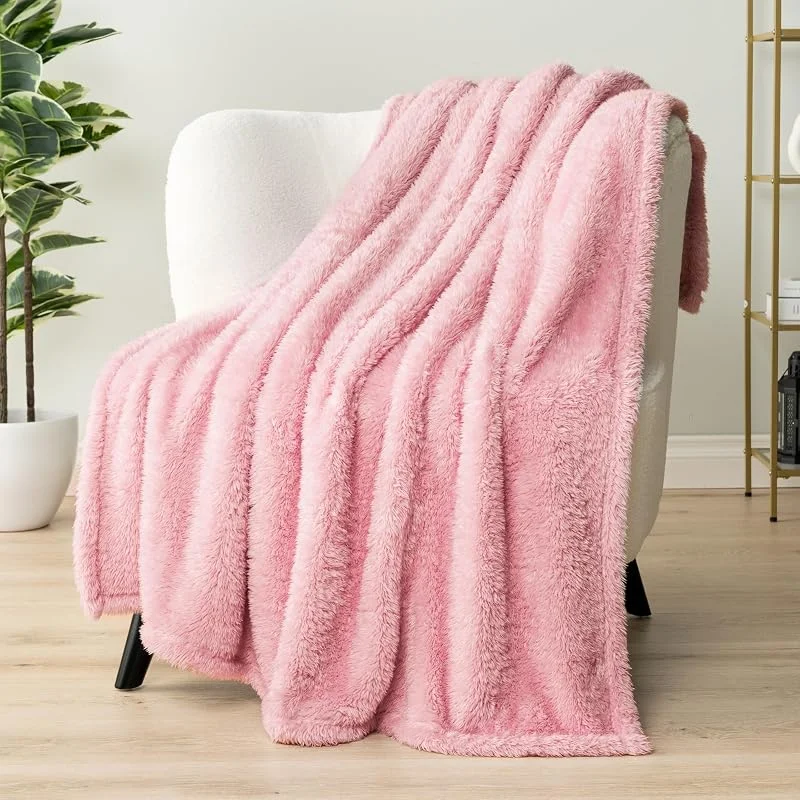 PAVILIA Sherpa-Überwurfdecke für Couch, Sofa, Hellrosa, Flauschige, warme Plüschdecke für Bett, gemütlich, superweich, leicht, Flauschige dekorative Decke, für alle Jahreszeiten, 50 x 60 cm — Heizung Warmepumpe