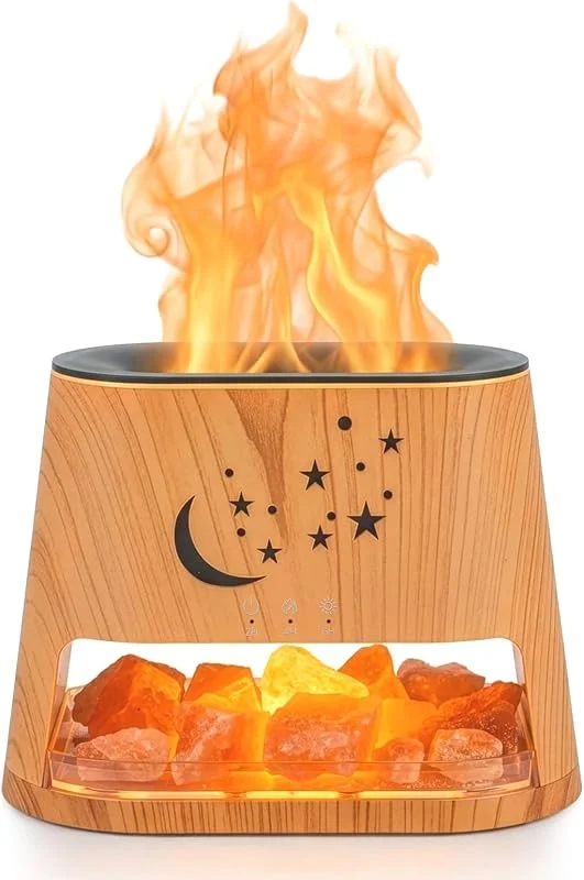 Youyijia 2-in-1 Flame Diffuser & Aroma Diffuser, Ultrasonic Essential Oil Diffuser mit lebensechtem Flammeneffekt, 4 Timer, 3 Helligkeitsstufen, automatische Abschaltung (Dunkelbraun) — Luftbefeuchter
