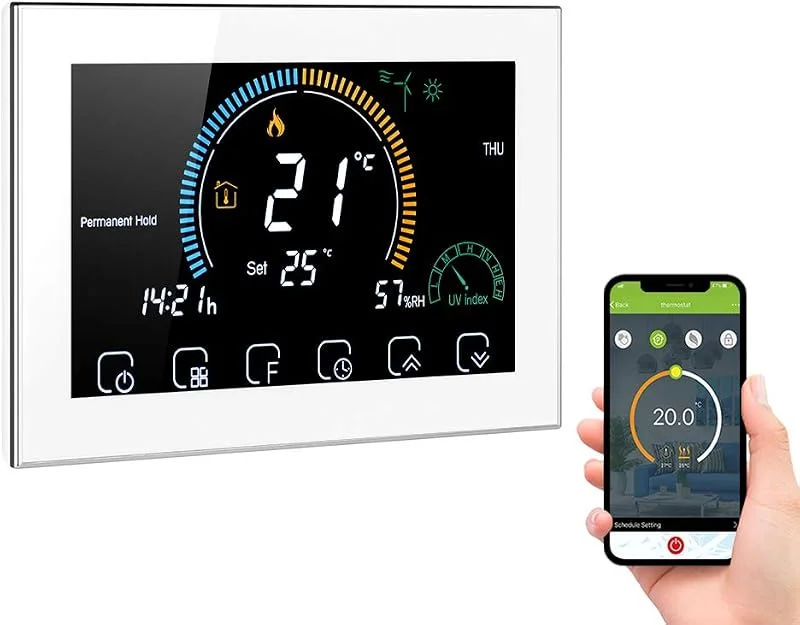 95-240 V Wi-Fi Smart Programmierbarer Thermostat 5+1+1 Sechs Perioden Sprach-APP-Steuerung Hintergrundbeleuchtung LCD-Wasser-, Gas-Boiler-Heizungs-Thermoregler mit — Heizung Warmepumpe