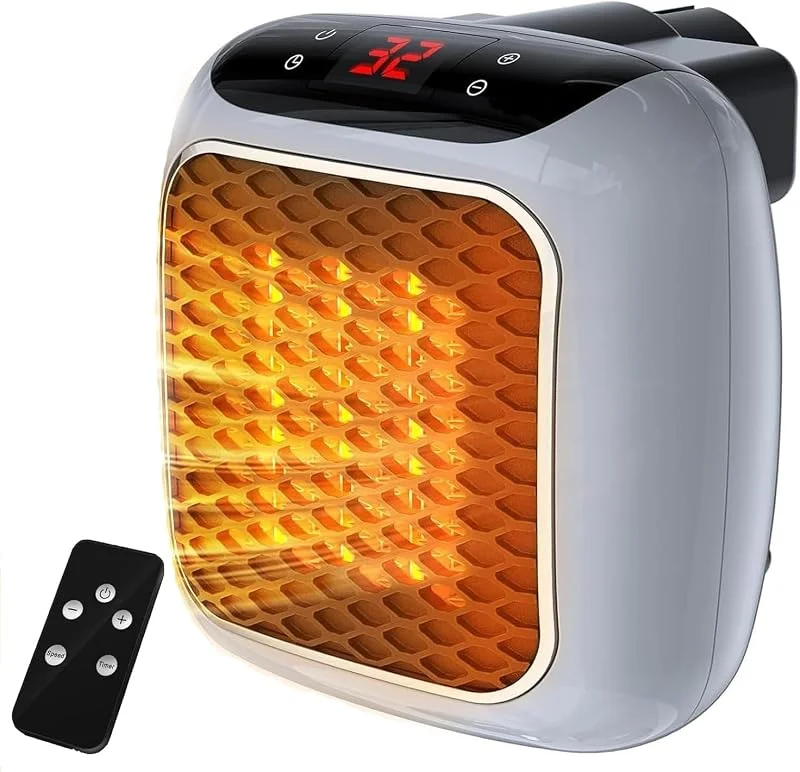 Steckdosen Heizlüfter mit Fernbedienung, Mini Keramik Heizlüfter Bad Energiesparend Leise Heizung 800W Heizstrahler mit 12h Timer Thermostat Überhitzungsschutz für Schlafzimmer Büro — Heizung Warmepumpe