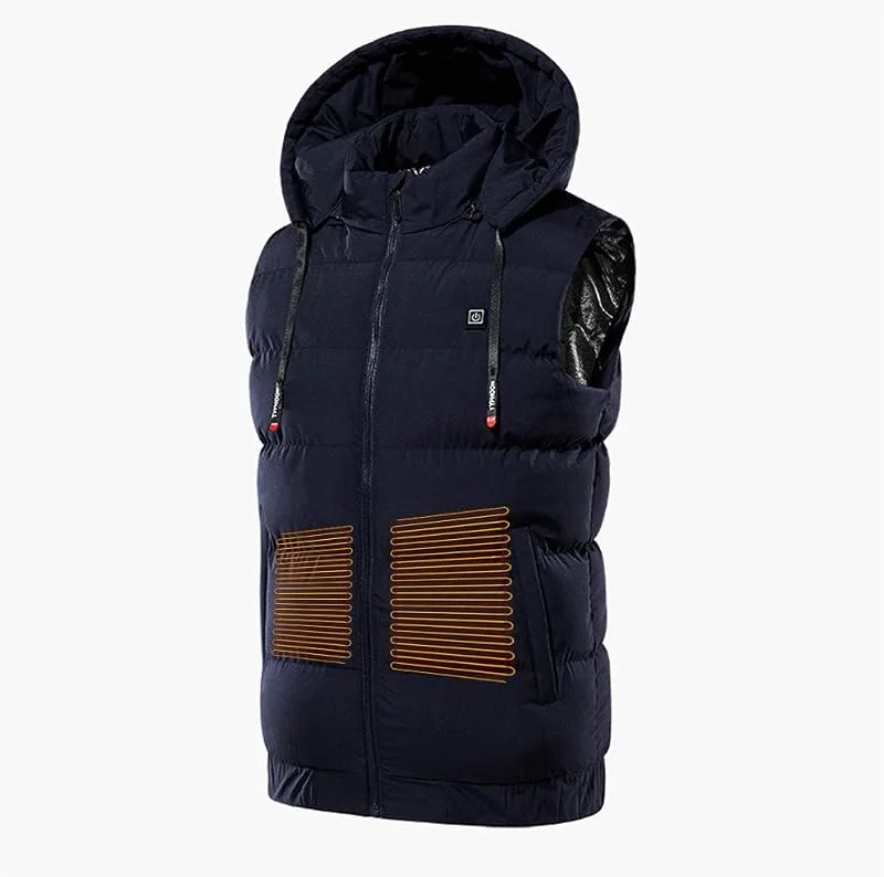 Beheizte Weste, USB Elektrische 9 Zonen Heizwesten Wärmer Pad Wandern Warme Outdoor Tuch Beheizte Camping Kapuzenweste Thermische wasserdichte Jacke, Blau, L(Blue, M) — Heizkleidung
