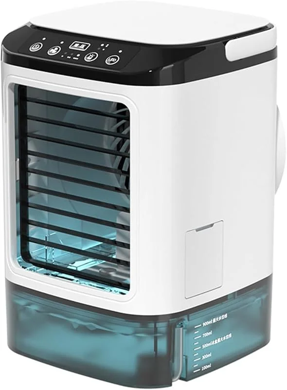 Luftkühler, tragbarer Mini-Klimaanlagen-Ventilator, geräuschloser Verdunstungs-Luftbefeuchter, Klimaanlage, 3-in-1-Schreibtisch-Luftkühler, 3 Windgeschwindigkeiten, Kühlnebel, 7 LED-Lichter