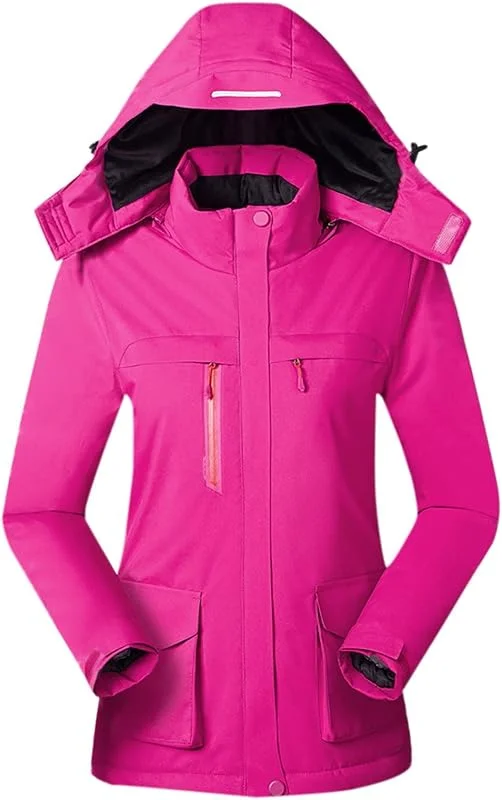 Beheizbare Jacke Damen Winter Wandern Heizjacke Winddicht Outdoorjacke für Frauen Langarm Warm Übergangsjacke Sweatjacke Trekking Funktionsjacke mit Kapuze und Taschen Freizeitjacke — Heizkleidung