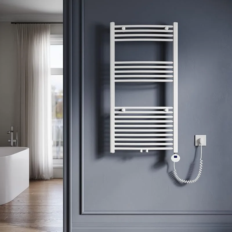 SONNI Badheizkörper Elektrisch mit Thermostat 1150x600 mm Weiß Gebogen Handtuchtrockner Mittelanschluss Oval Handtuchwärmer für Bad Heizung 600W — Heizung Warmepumpe