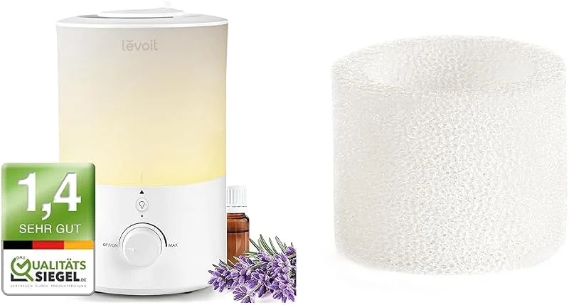 LEVOIT Top-Fill Luftbefeuchter 3L mit Nachtlicht, 360°Drehbare Düse & Luftbefeuchter Ersatzfilter Fängt feine Partikel im Wassertank auf