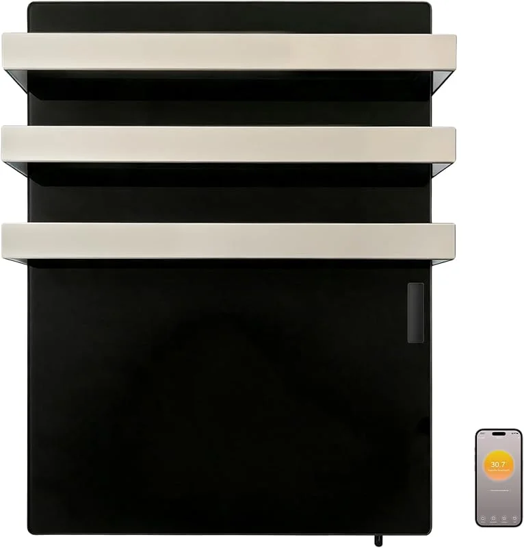 Infrarotheizung mit Thermostat 730 Watt, Bad-Heizkörper mit Handtuchhalter, Infrarot Wandheizung mit App Steuerung, Elektroheizung mit Touchscreen, Handtuchheizung, Handtuchtrockner, Schwarz — Heizung Warmepumpe