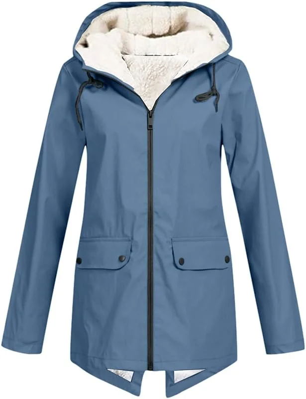 Gefütterte Regenjacke Damen Warm Teddyfleece Winterjacke Damen Grosse Grössen Regenmantel Damen Wasserdicht mit Kapuze Softshelljacke Große Größen Dicke Jacke Winter Übergangsjacke Lang — Heizkleidung