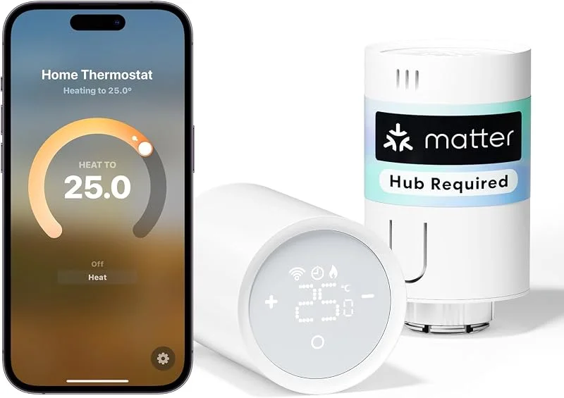 Meross Matter Heizkörperthermostat WLAN Heizungsthermostat benötigt extra Hub Smart Thermostat Funk Thermostatkopf Kompatibel mit HomeKit, Alexa, Home Assistant und Google Assistant 2pcs — Heizung Warmepumpe