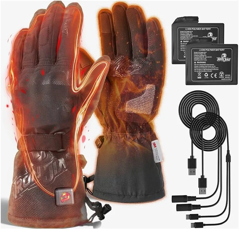 IRON JIA'S Beheizbare Handschuhe Motorrad Herren Winter 3000 mAh USB-Aufladung 2-in-1-Ladekabel Touchscreen Wasser- und Winddicht geeignet zum Reiten Skifahren und Bergsteige L — Heizkleidung